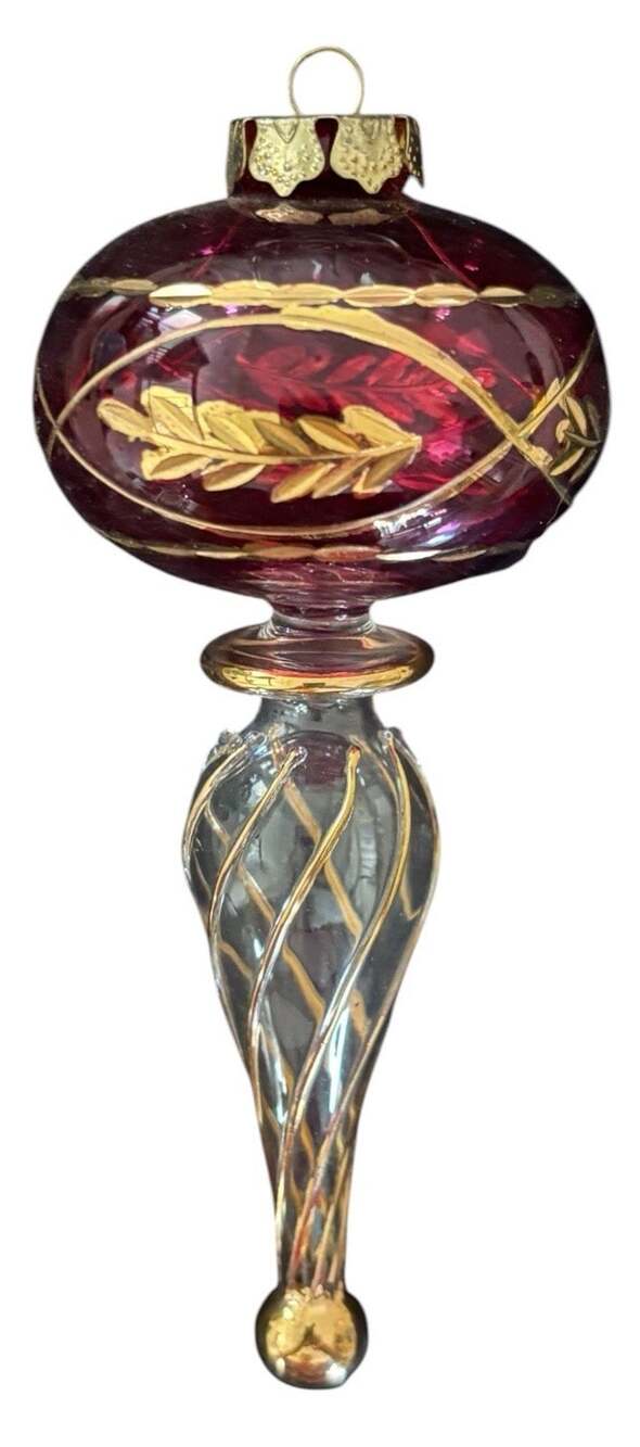Hand Painted Red Egyptian Blown Glass Finial Ornament
